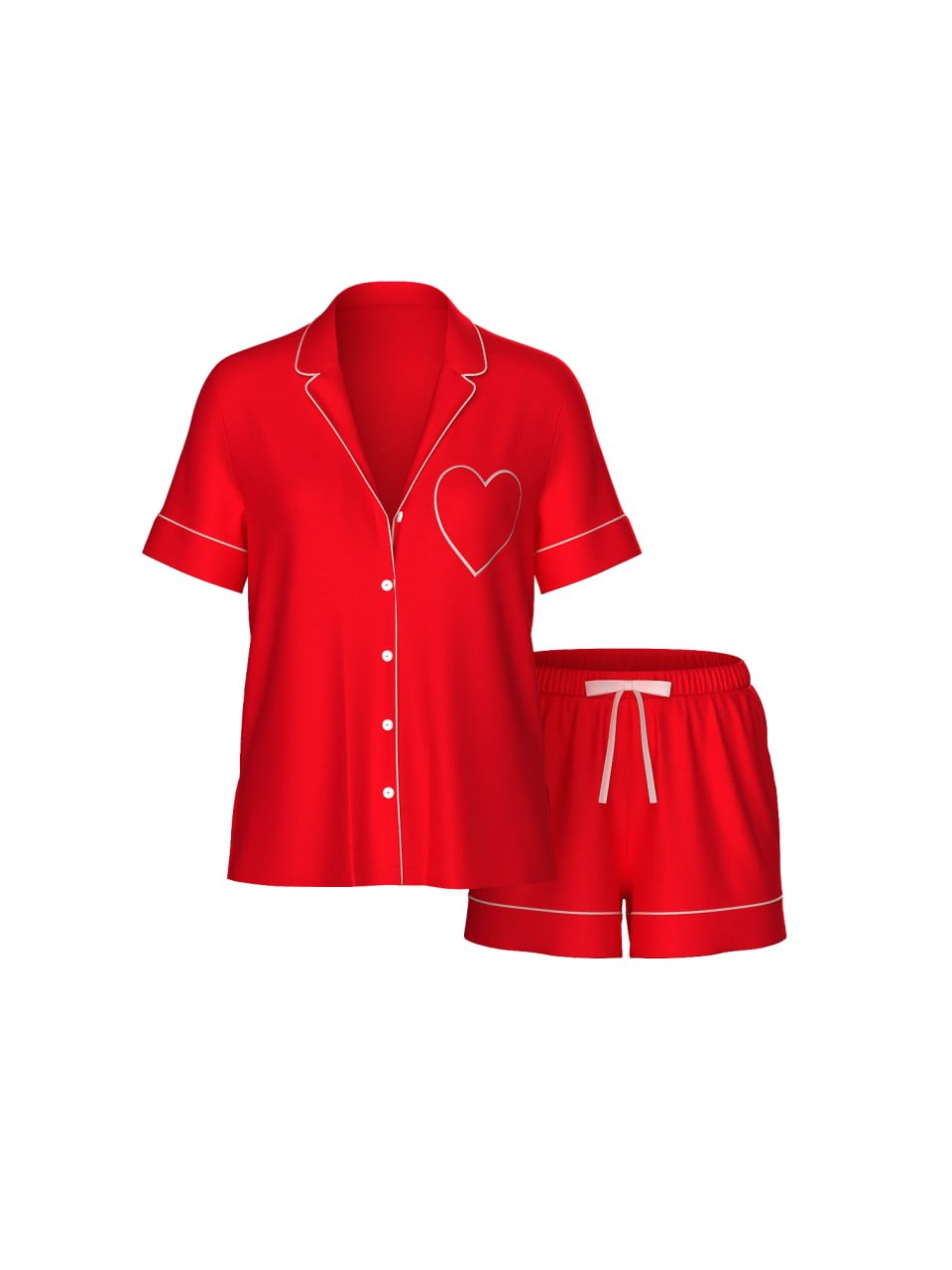 Піжама сатинова червона з білим серцем на кармані з шортами Victoria’s Secret Glazed Satin Heart Short Pajama Set Size XS