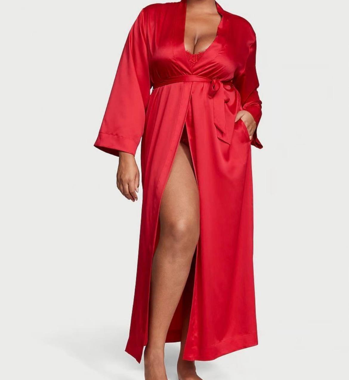 Халат сатиновий Victoria's Secret Satin Long Robe Xs/S червоний довгий