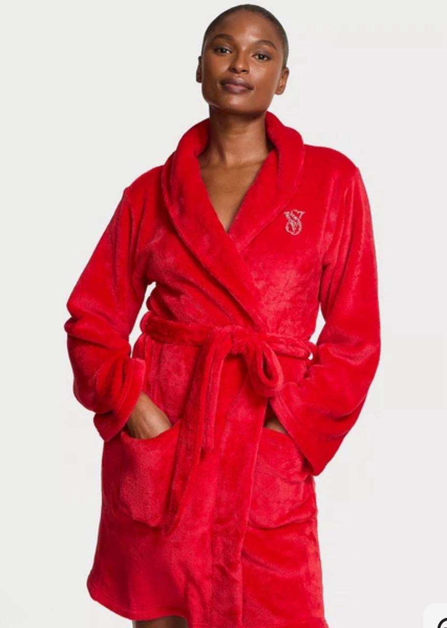 Халат короткий теплий червоний Short Cozy Robe Victoria's Secret XS/S