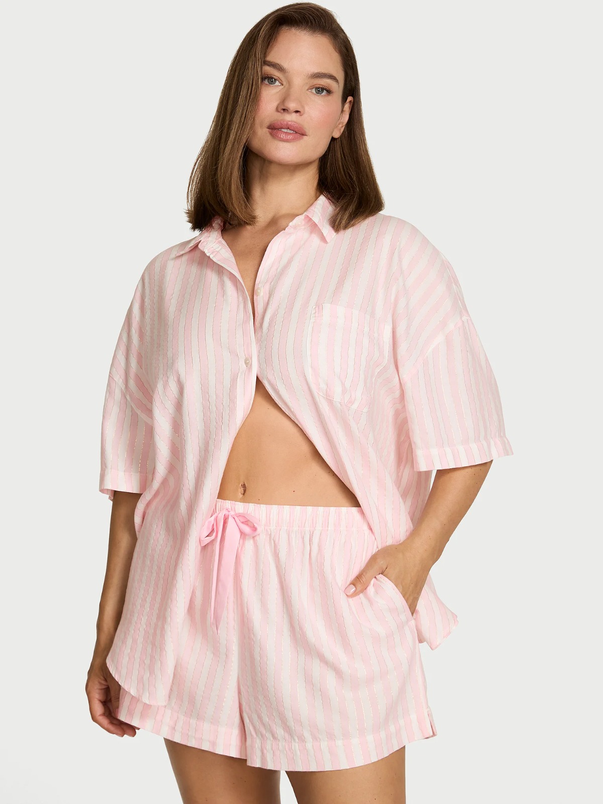 Піжама фланель в смужку з блискучою ниткою з шортами Size M