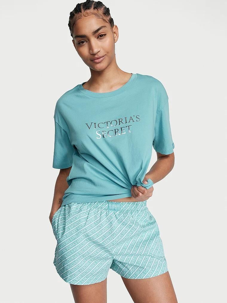 Піжама котонова шорти Victoria's Secret COTTON SHORT TEE блакитна розмір M
