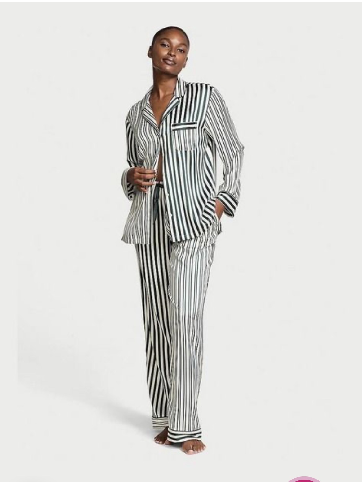 САТИНОВА ПІЖАМА GLAZED SATIN LONG PAJAMA SET GREEN STRIPE розмір Xs regular