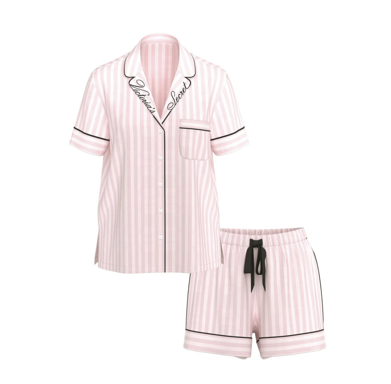 Сатинова піжама Glazed Satin Short Pajama Set Pink Stripe Size M