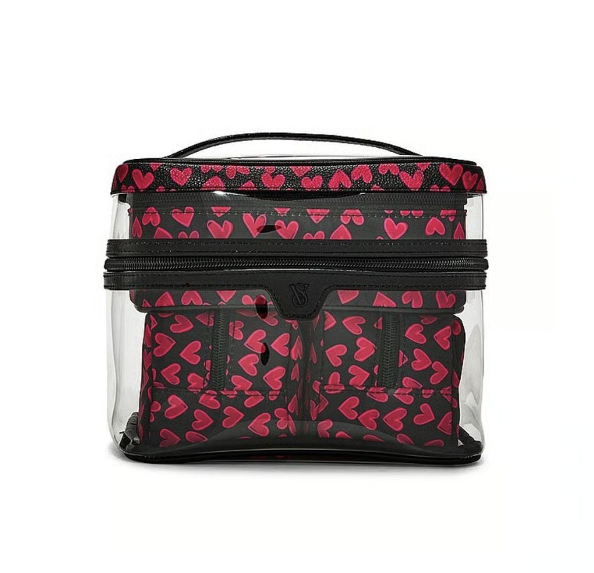 Косметичка 4-в-1 Victoria's Secret 4-Piece Makeup Bag Set Black Grounded Heart