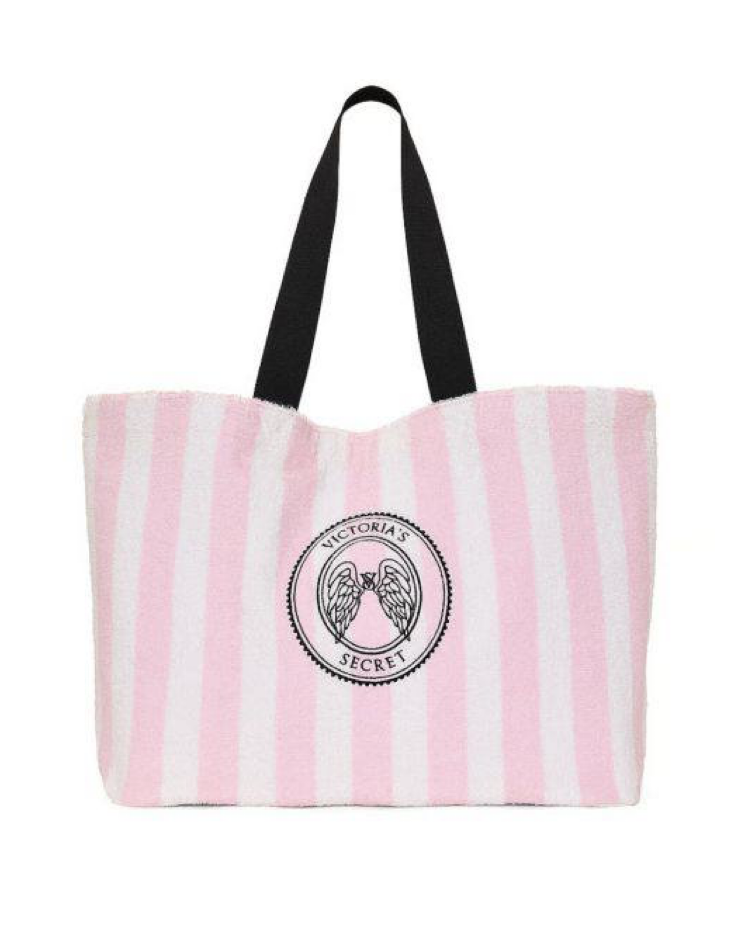 Сумка в рожеву полоску з лого і крилами Angel Essentials Terry Tote Bag