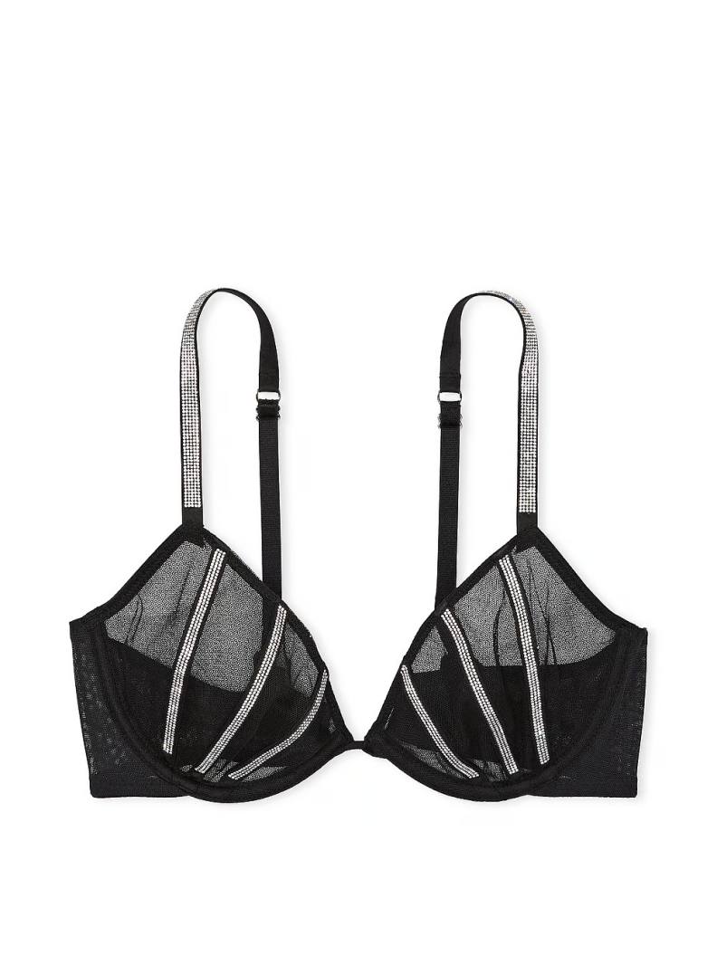 Бюстгальтер чорний зі стразами Sheer Shine Low-Cut Demi Bra Black Size 36C