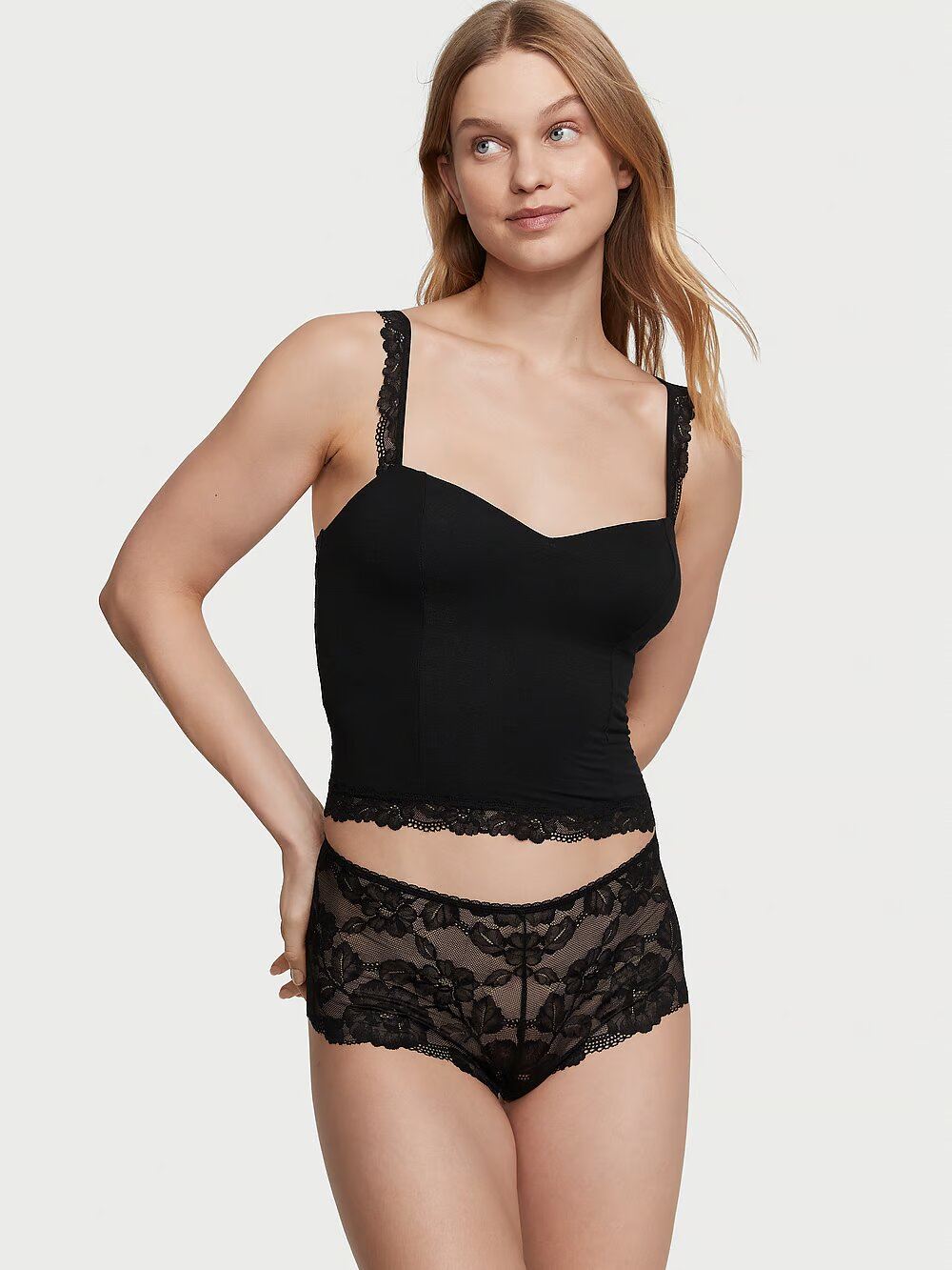 мереживний комплект чорний Victoria's Secret Modal & Lace Cropped Cami Set black M