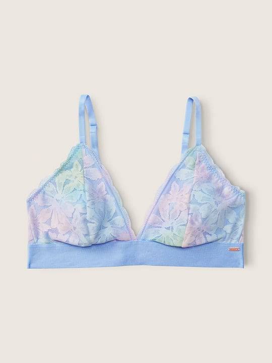 Бюстгальтер блакитний з квітами Victoria’s Secret - Lace Strappy Back Bralette Size S