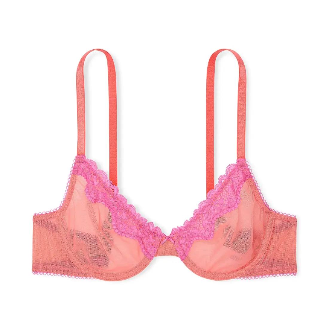 Бюстгальтер помаранчевий з рожевими вставкам Victoria’s Secret - Coral and New Peony Size 32DD