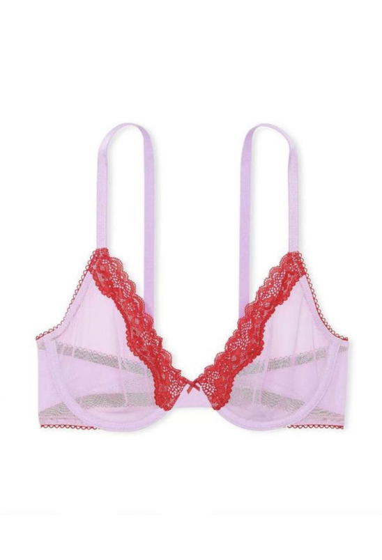 Бюстгальтер ліловий з червоними вставками Silky Lilac Purple Unlined Demi Bra Size 32C