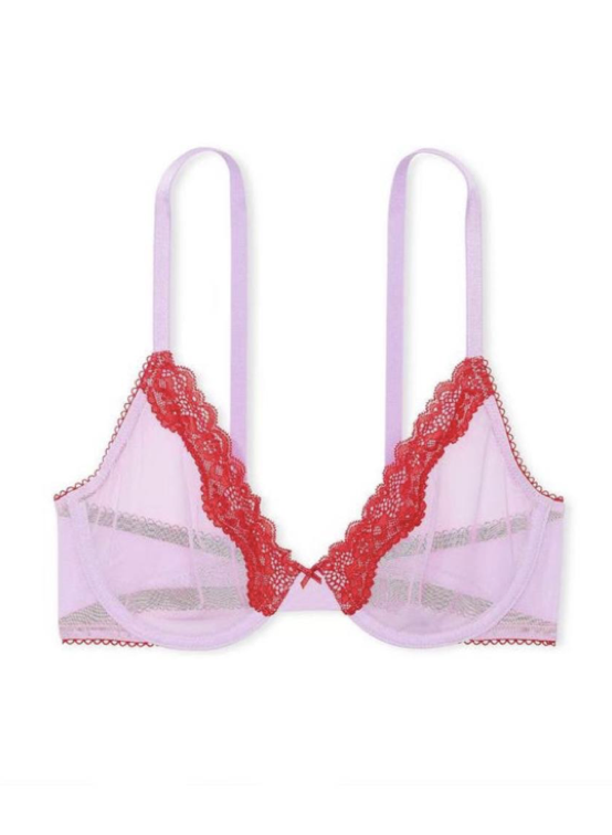 Бюстгальтер ліловий з червоними вставками Silky Lilac Purple Unlined Demi Bra Size 34B