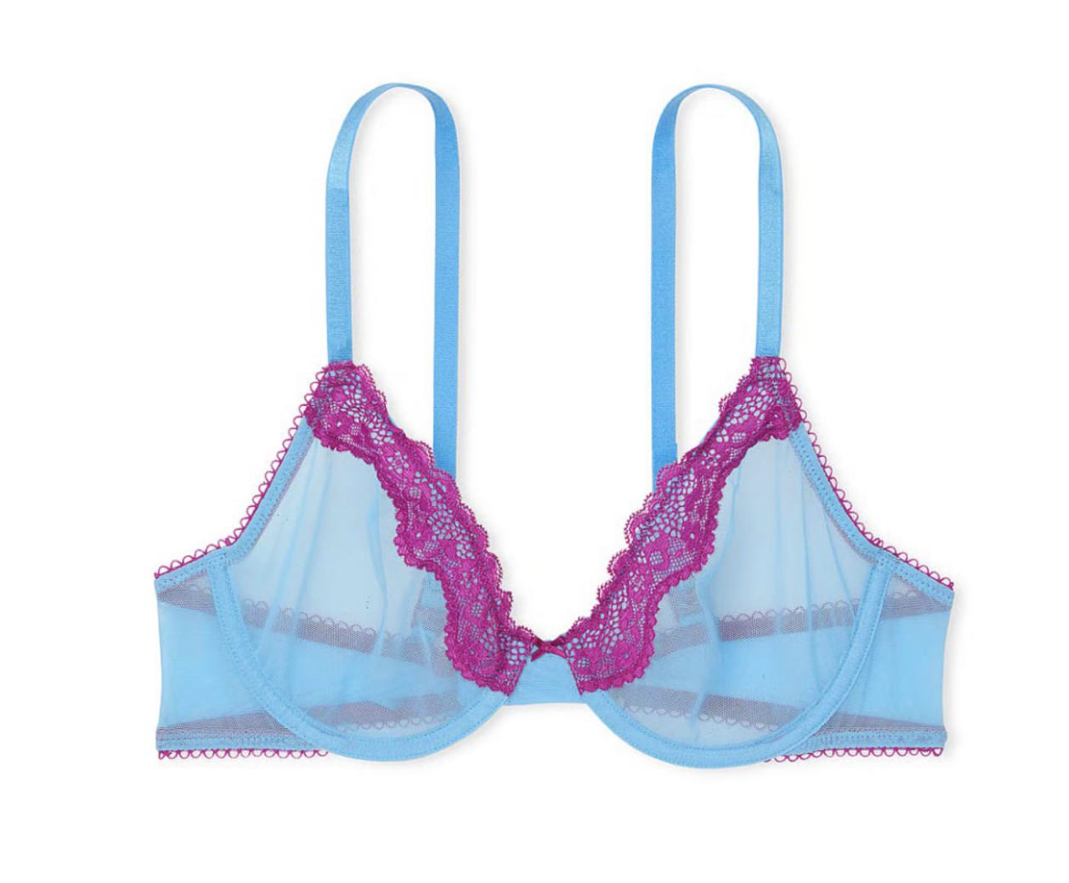 Бюстгальтер блакитний з фіолетовими вставками Victoria’s Secret Tease Unlined Demi Bra Bikini Blue Size 34B