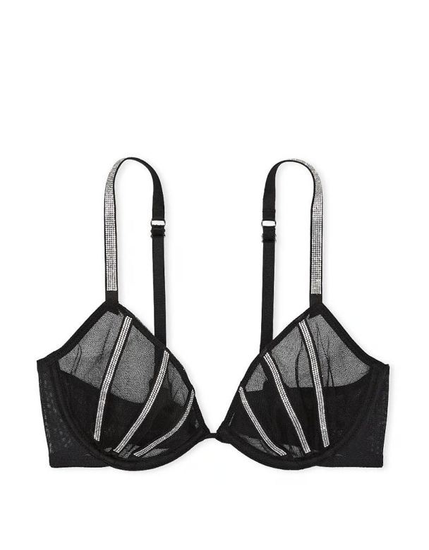 Бюстгальтер чорний зі стразами Sheer Shine Low-Cut Demi Bra Black Size 34C