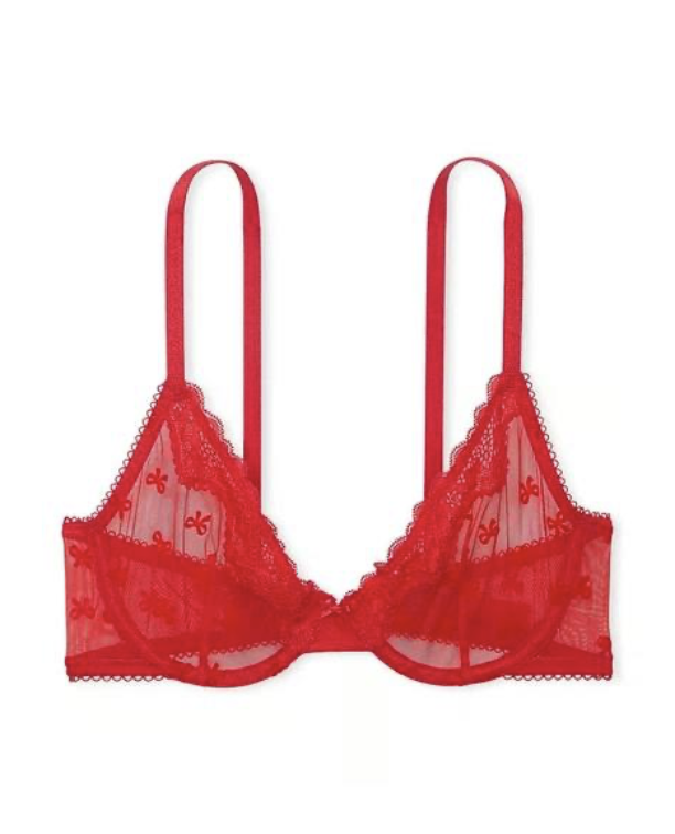 Бюстгальтер червоний з бантиками Victoria's Secret Tease Unlined Demi Bra 36D