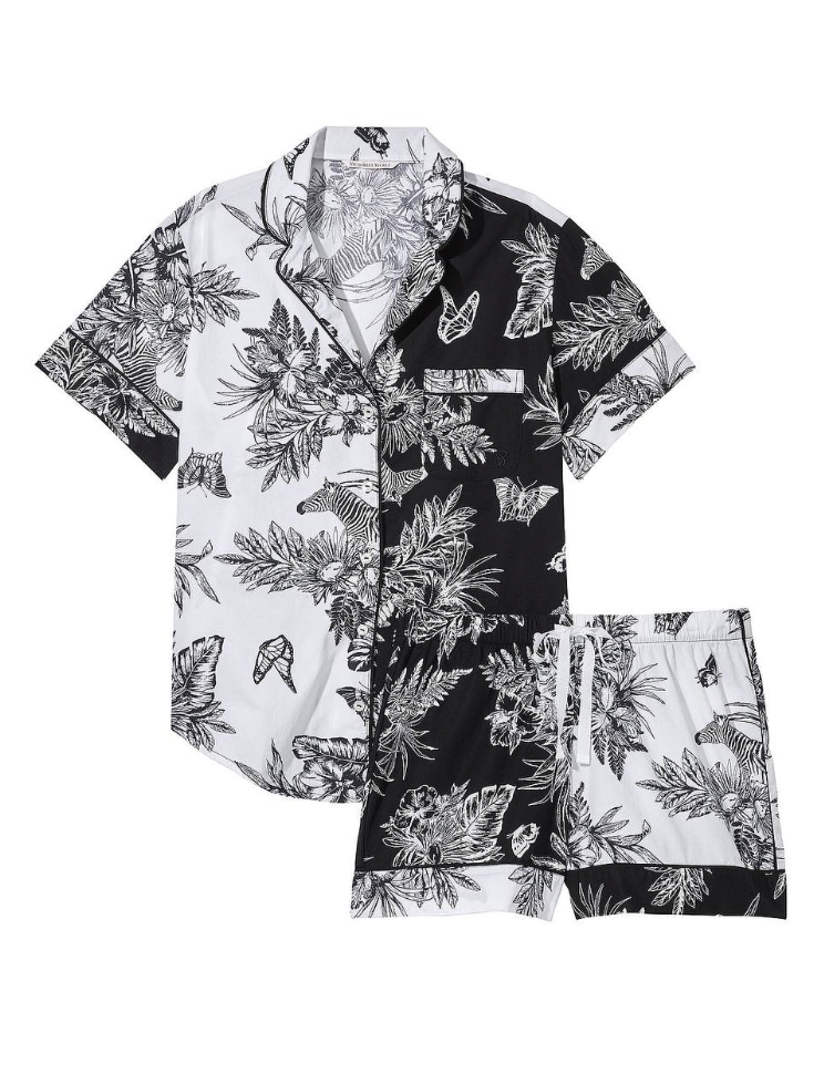 Пiжама чорно-біла Victoria’s Secret Cotton Short Pajama Set Black & White Tropical Size M