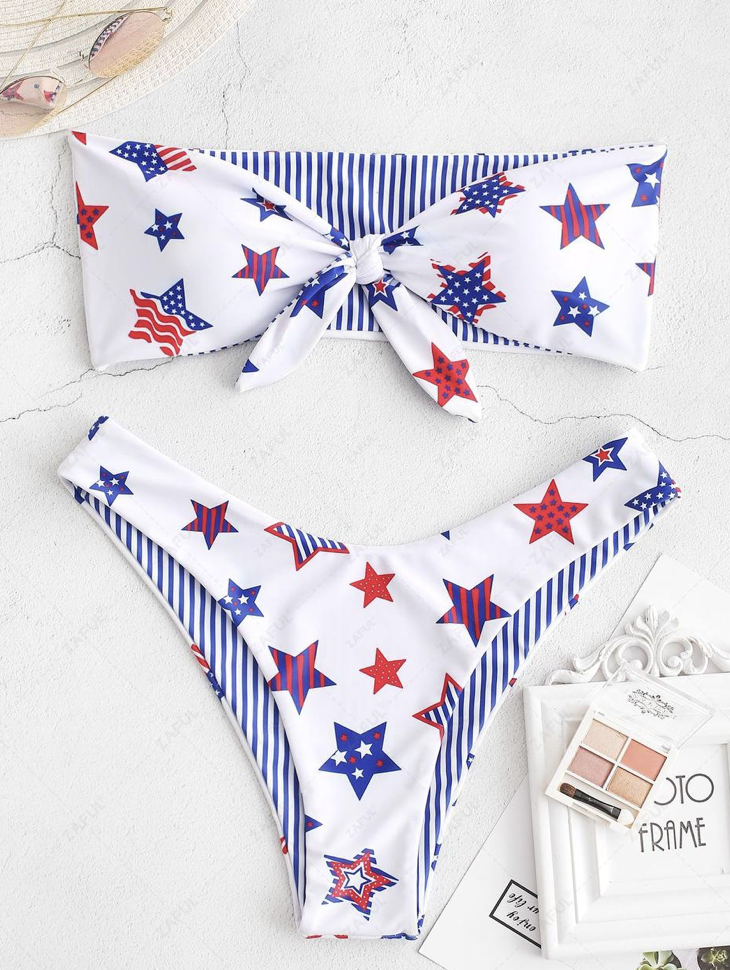 Купальник білий із зірками ZAFUL American Flag Reversible Bandeau Bikini Swimsuit Size M