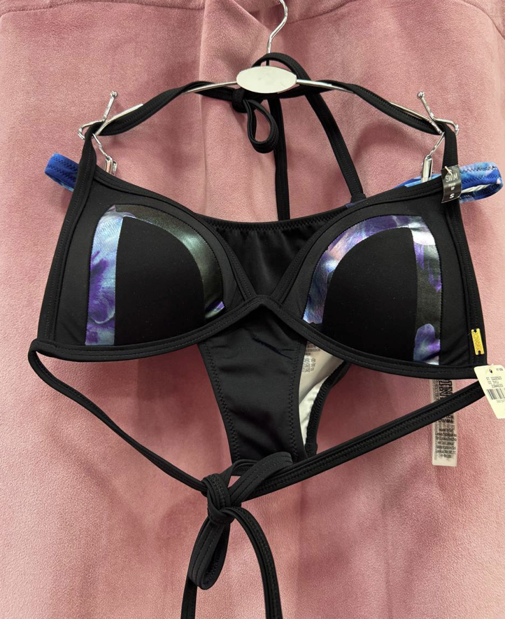 Купальник чорний з вставками Victoria's Secret Swimsuit Push-Up Triangle Black Shine Size S