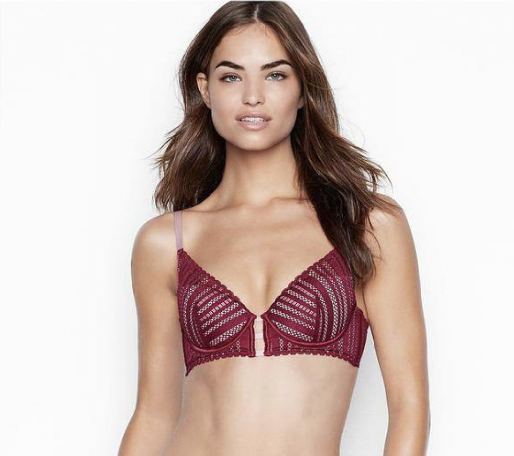 Бюстгальтер бордовий Victoria’s Secret Lace Lightly Lined Plunge Bra Size 32C