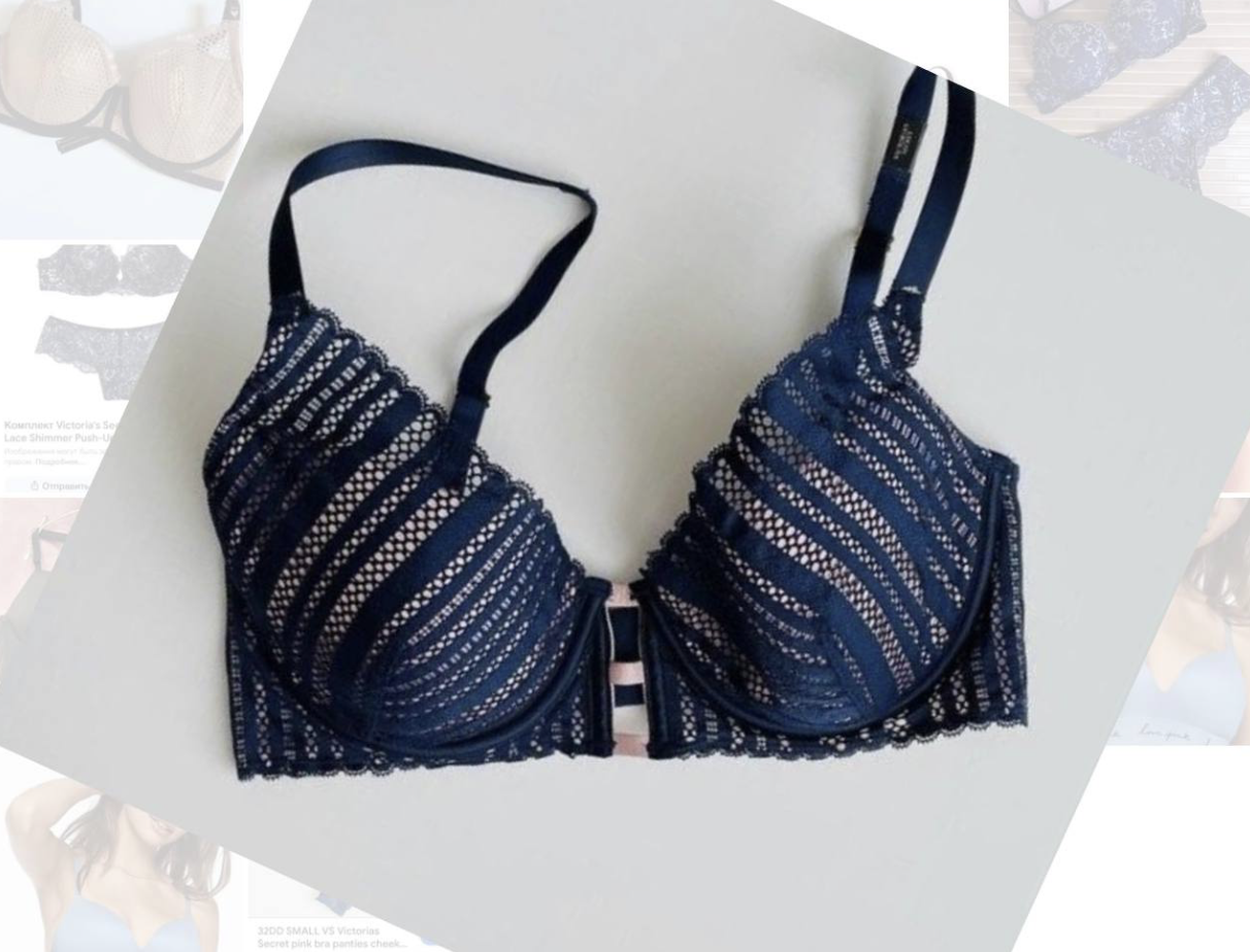 Бюстгальтер синій Victoria’s Secret Lace Lightly Lined Plunge Bra Size 32C