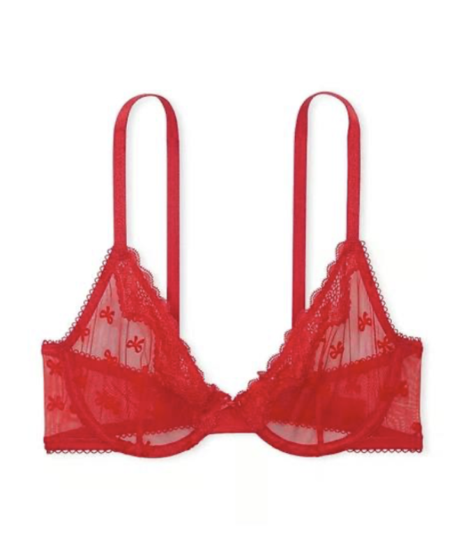 Бюстгальтер червоний з бантиками Victoria's Secret Tease Unlined Demi Bra 38D