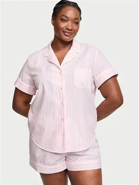 Піжама шорти Cotton Short Pajama Set Pink Stripes Victoria's Secret рожева смужка XL