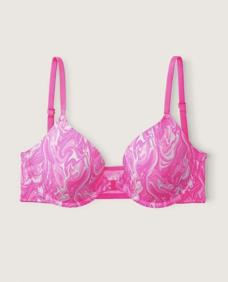 Бюстгальтер рожевий з розводами Victoria’s Secret Atomic Pink Marble Smooth Push Up Bra Size 34C