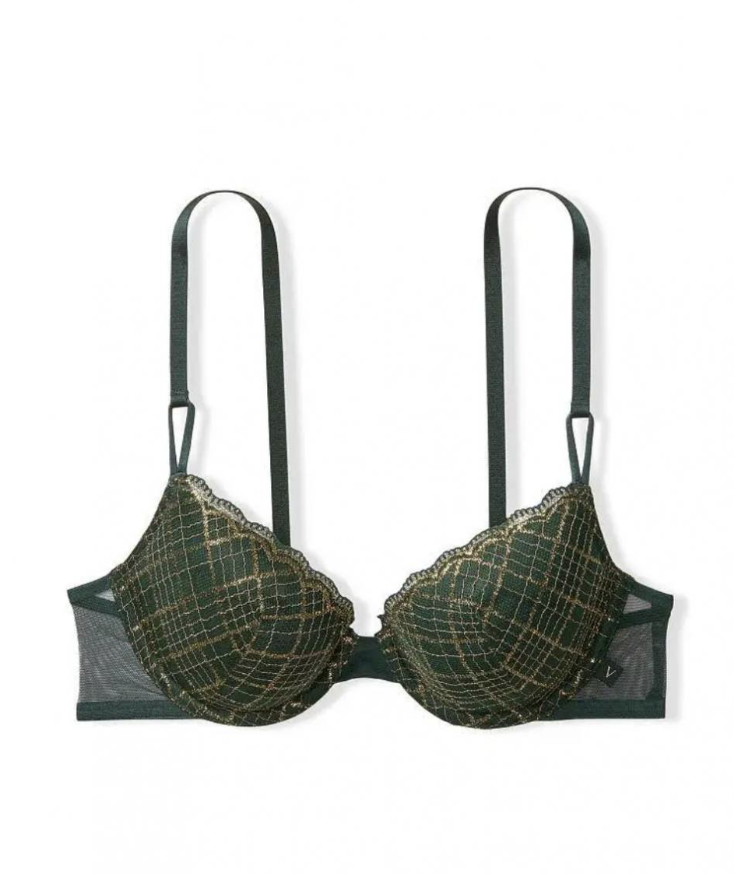 Бюстгальтер зелений зі стразами Victoria’s Secret Sheer Shine Low-Cut Demi Bra Black Size 36B