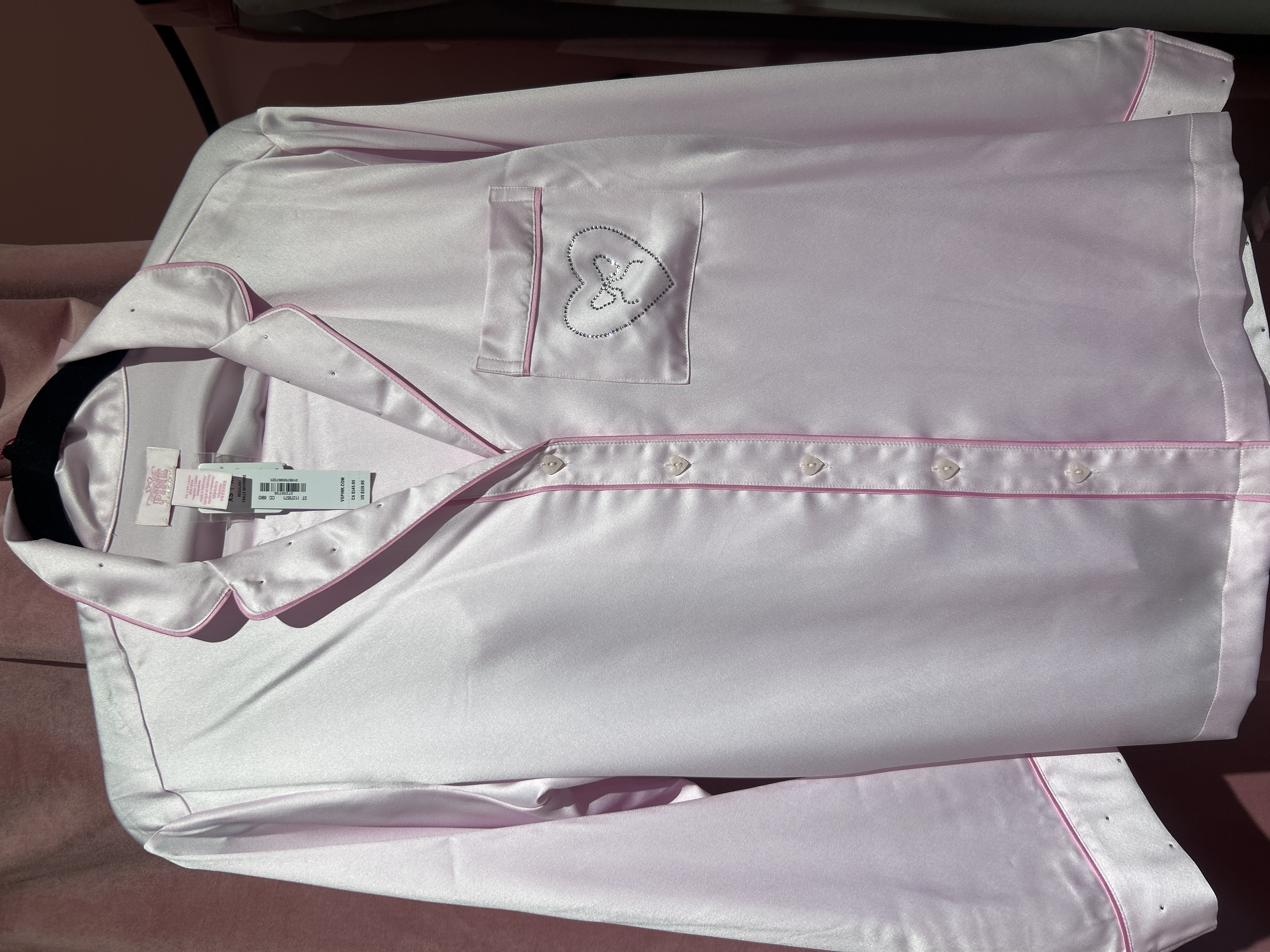 Сатинова рожева піжама зі стразами PINK x Love Shack Fancy Victoria's Secret Size XS