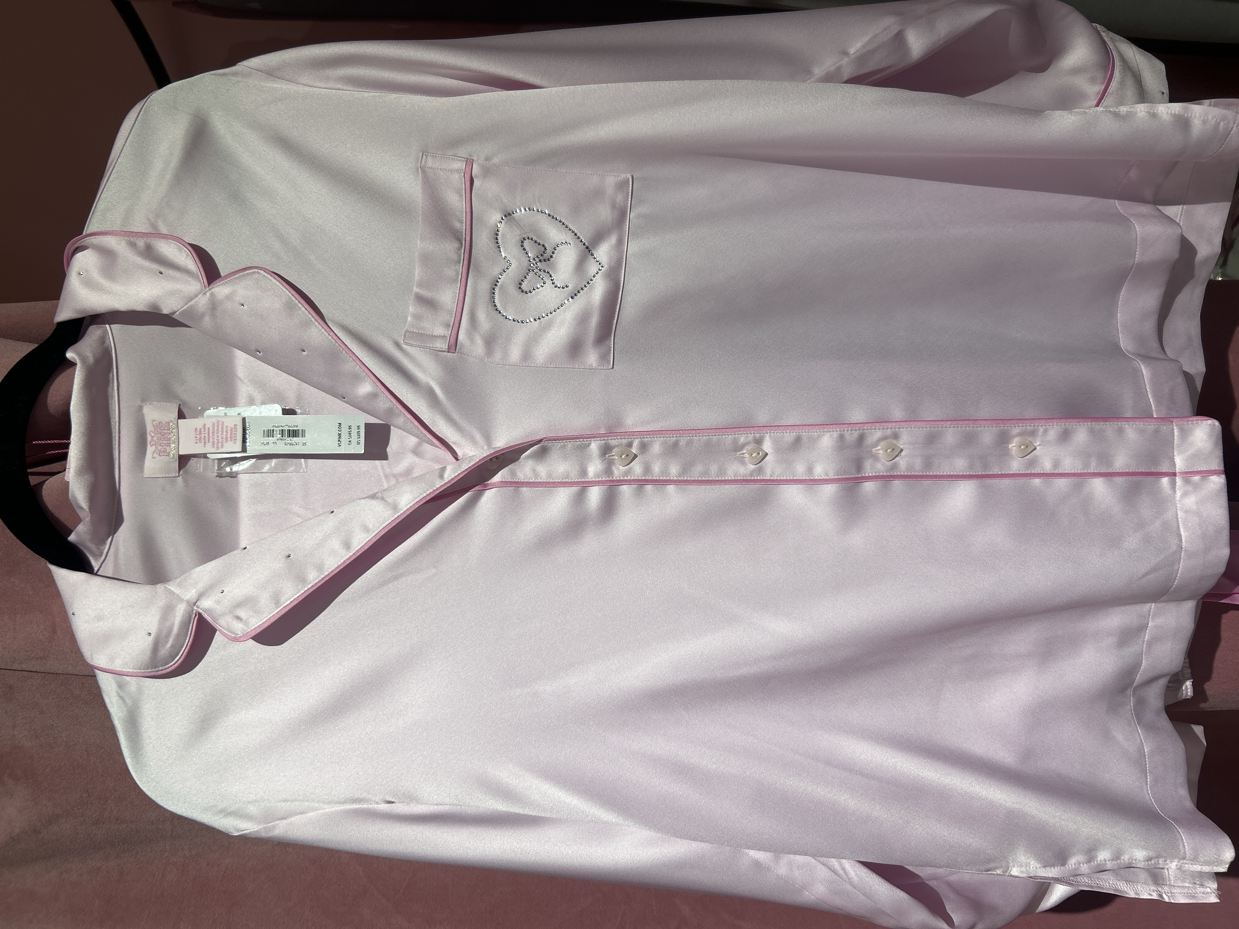Сатинова рожева піжама зі стразами PINK x Love Shack Fancy Victoria's Secret Size S
