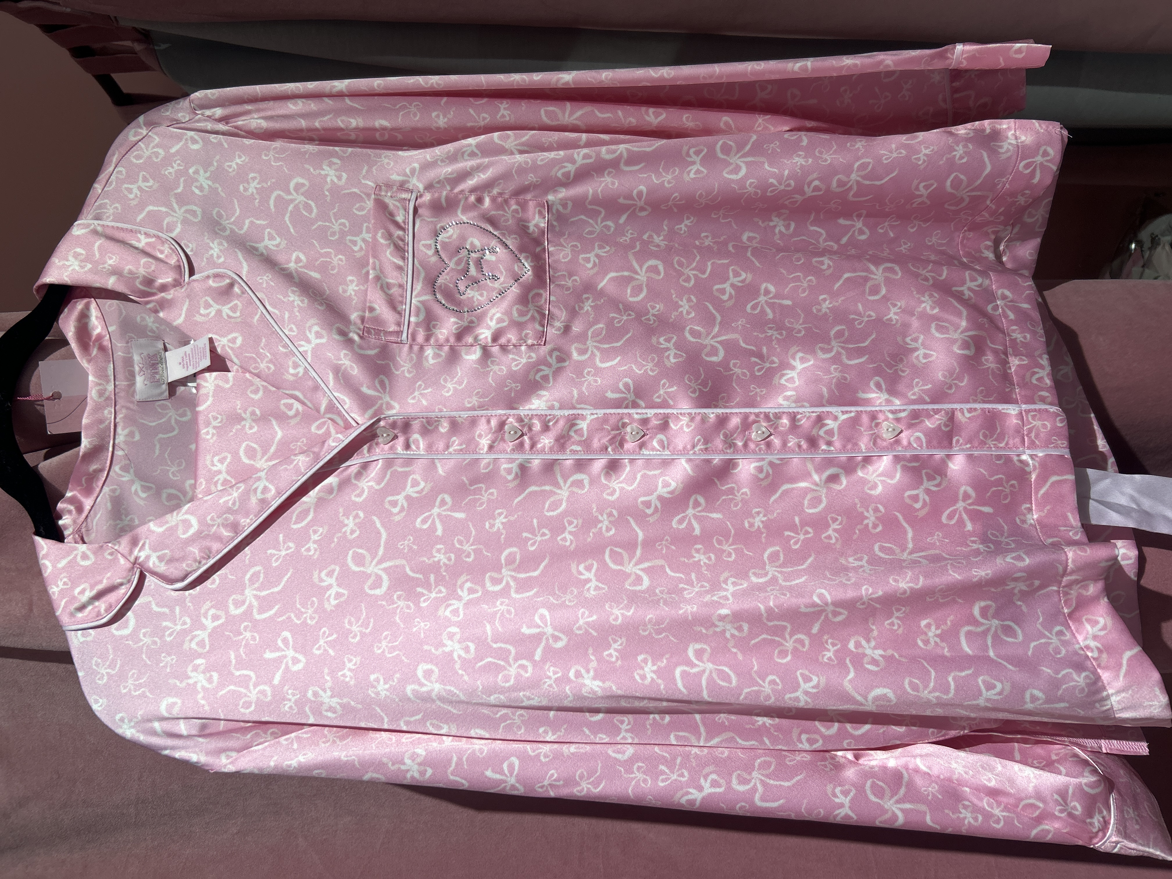 Сатинова рожева піжама з бантиками Victoria's Secret x Love Shack Fancy Size M