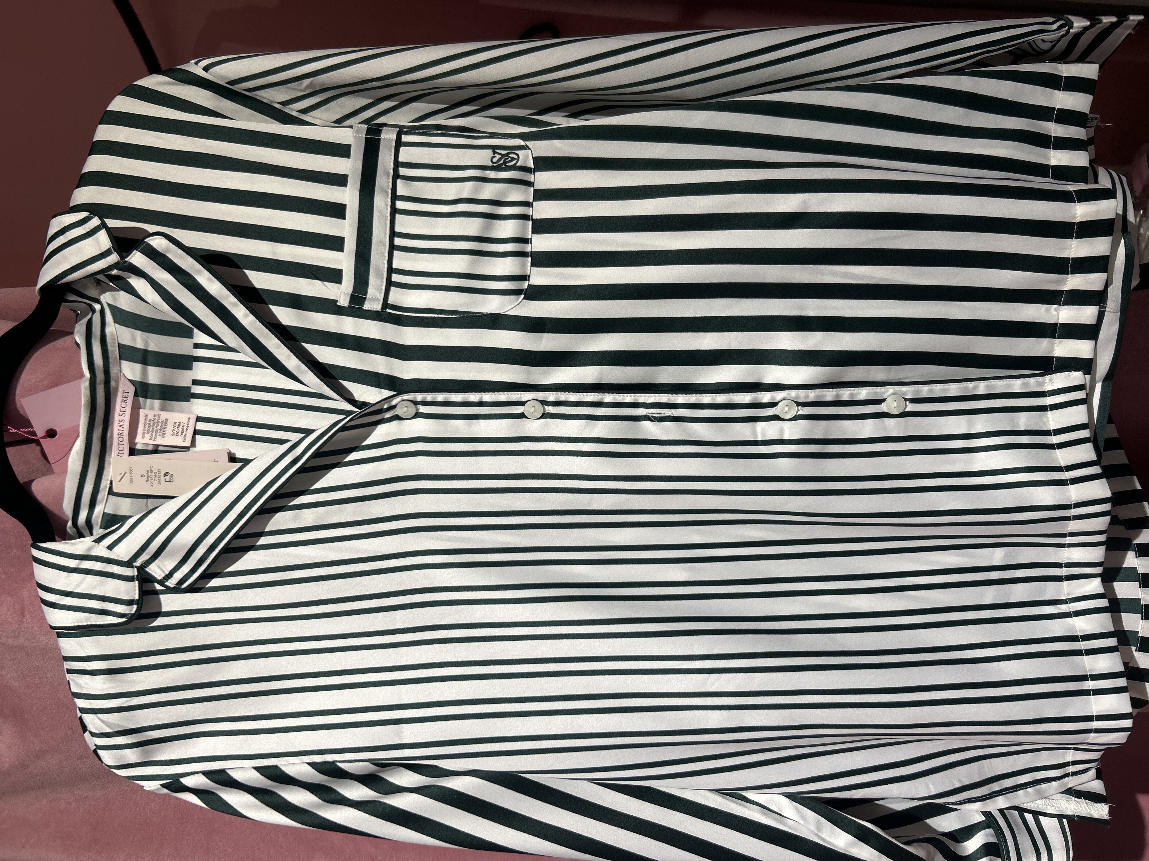 САТИНОВА ПІЖАМА GLAZED SATIN LONG PAJAMA SET GREEN STRIPE розмір S regular
