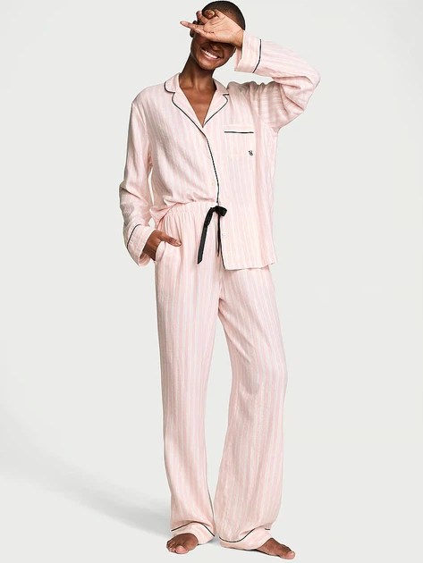 Піжама Victoria's Secret Flannel PJ Set, Рожева смужка розмір M long