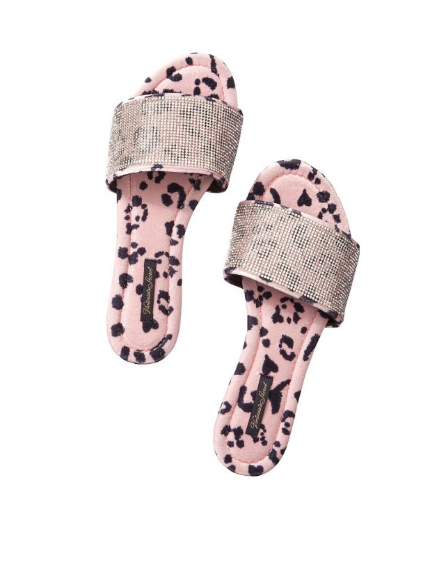 Тапочки Зі Стразами рожевий леопард Victoria's Secret Embellished Velvet Slides L
