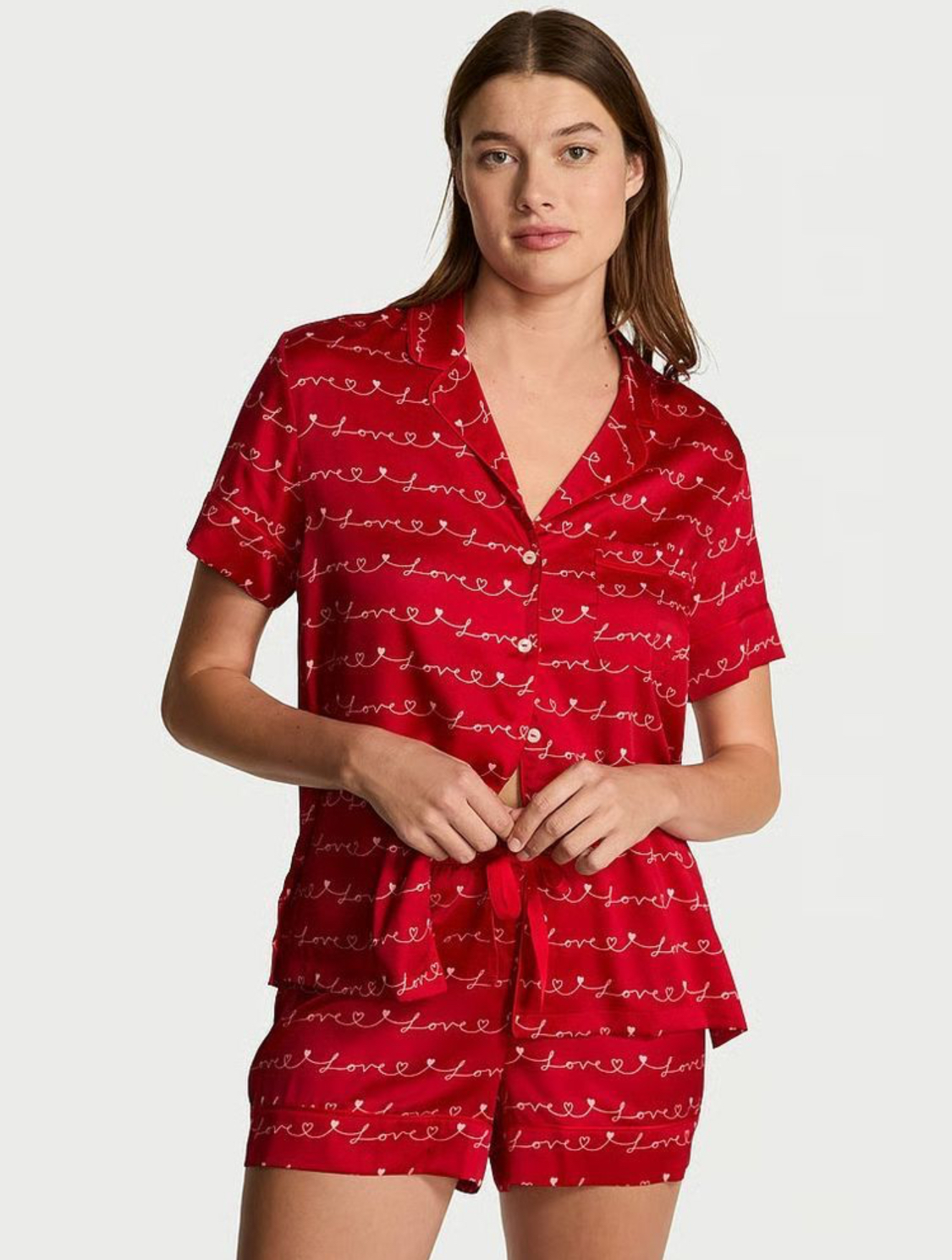 Сатинова червона піжама Victoria's Secret Glazed Satin Short Pajama Set Size S