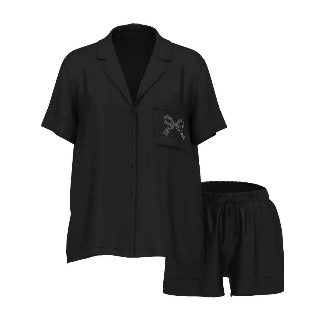 Сатинова чорна піжама з бантиком Signature Satin Short Pajama Set Victoria's Secret Size S