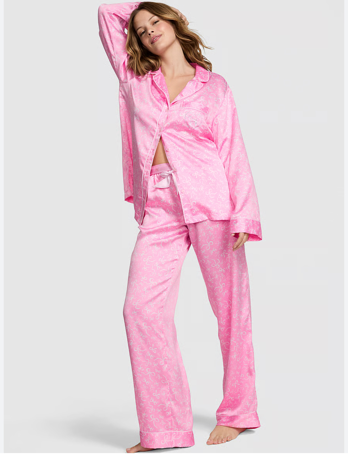 Сатинова рожева піжама з бантиками Victoria's Secret x Love Shack Fancy Size S