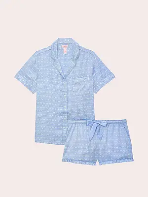 Сатинова блакитна піжама з собаками Victoria’s Secret Pink Love Shack Fancy Satin Short Pajama Set Size S