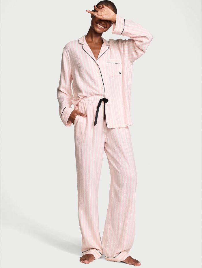 Піжама Victoria's Secret Flannel PJ Set, Рожева смужка розмір Xs short