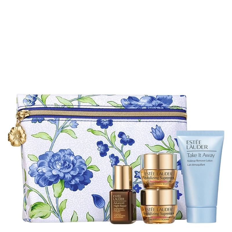 Подарунковий набір Estée Lauder з косметичкою (крем + сироватка + крем під очі + пінка)