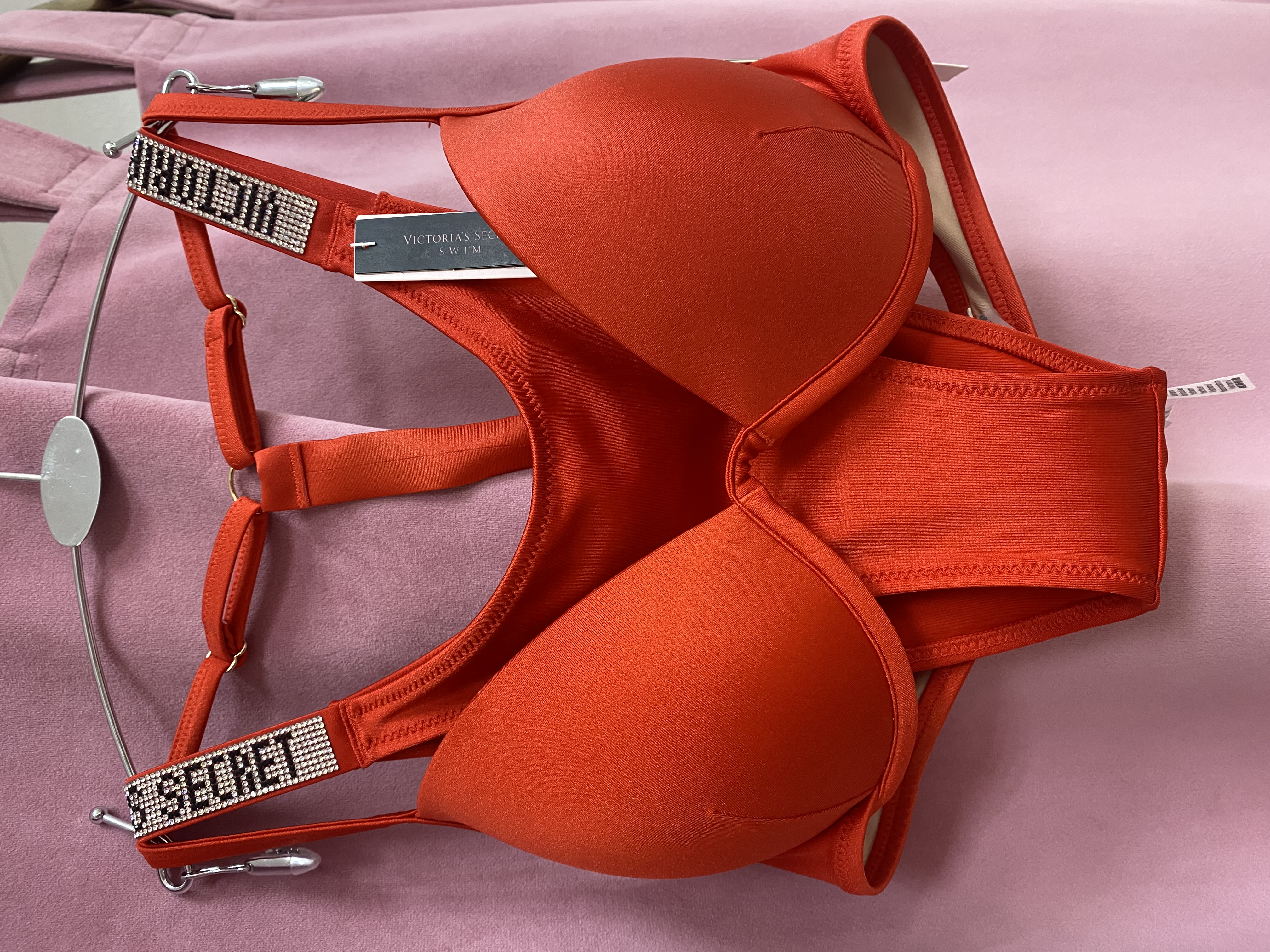 Червоний купальник зі стразами Victoria’s Secret Triangle Shine Strap Swim Top & Thong bottom Size M низ М верх 34C