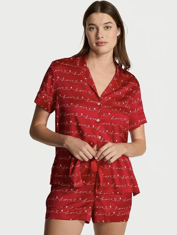 Модал червона піжама Victoria's Secret Glazed Satin Short Pajama Set Size M