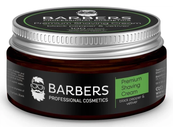 Крем для гоління з тонізуючим ефектом Barbers Black Pepper-Vetiver Premium Shaving Cream, 100 мл