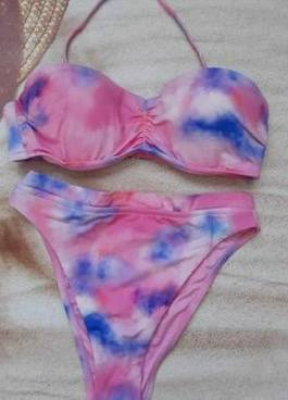 Купальник рожевий з градієнтом Victoria's Secret Pink Blue Tie Dye Bikini Swimsuit Size бюст 36B трусики M