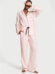 Піжама Victoria's Secret Flannel PJ Set, Рожева смужка розмір S long