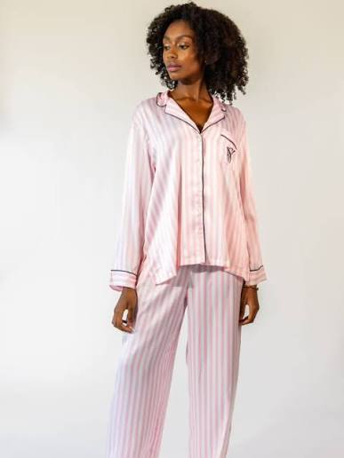 Піжама Pink Iconic Stripe Long Sleeve London Satin Pajama Victoria's Secret рожева смужка London M regular
