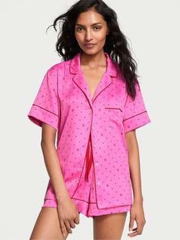 Піжама Сатинова (сорочка шорти) Victoria's Secret Glazed Satin Short Pajama Set Рожева M