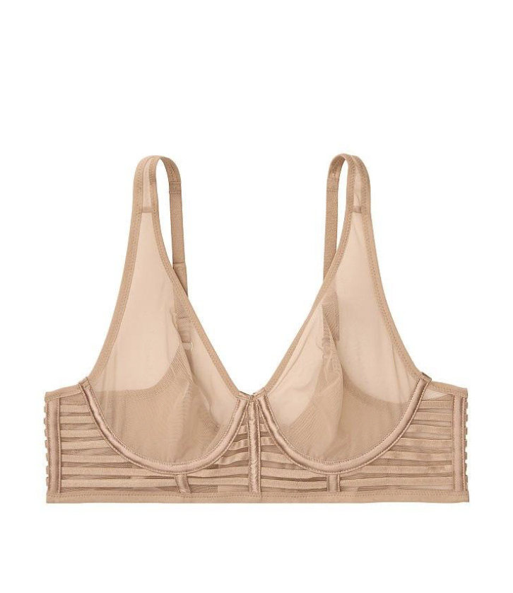 Бюстгальтер бежевий Victoria's Secret Very Sexy Unlined Mesh Full-coverage Plunge Bra Size 32B