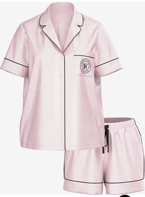 Сатинова піжама Victoria's Secret Satin Short Pajama Set рожева перламутрова розмір M