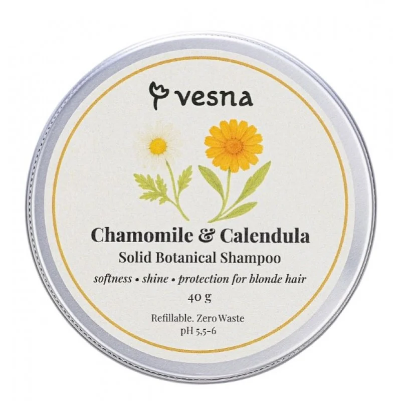 Vesna шампунь твердий ромашка та календула Chamomile calendula solid botanical shampoo (2 брусочки по 40г)