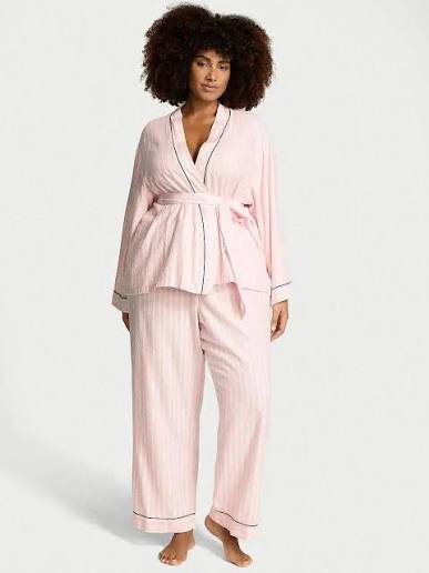 Піжама фланелева рожева смужка на запах Victoria´s Secret Xs Long